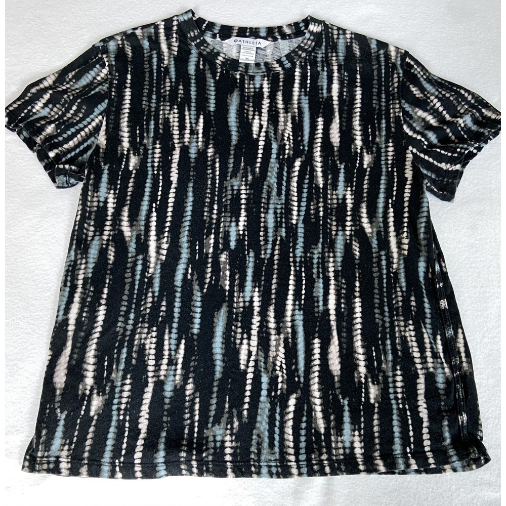 Athleta Organic Daily Relaxed Tee XS Black Blue Tie Dye Shibori Cotton T-Shirt